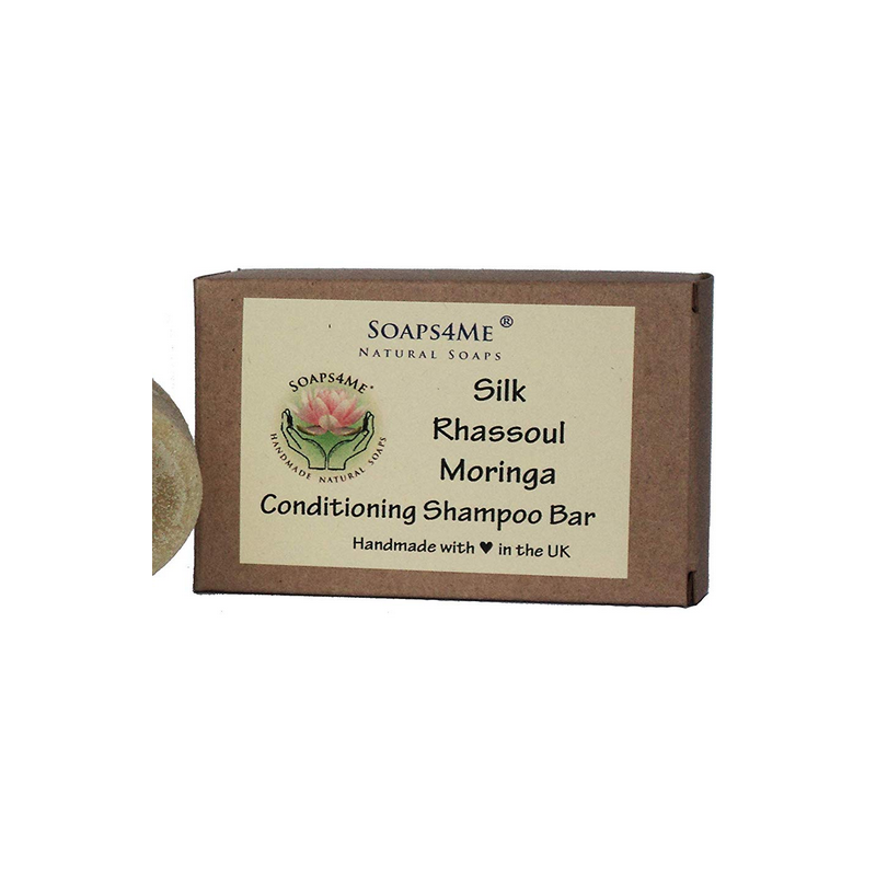 SOAPS4ME Handmade Silk Rhassoul Moringa Conditioning Shampoo Bar | with Almond Oil | Peppermint & Lemongrass